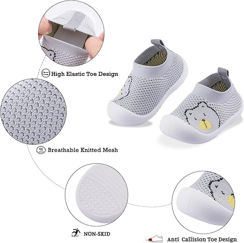 Baby Toddler Sock Shoes Non-Skid Slipper with Rubber Soft Sole Breathable Cotton Walking Shoes for Baby Boys Girls Lightweight Slip-On Sneakers Baby Trainers Indoor Outdoor Grey image number 3