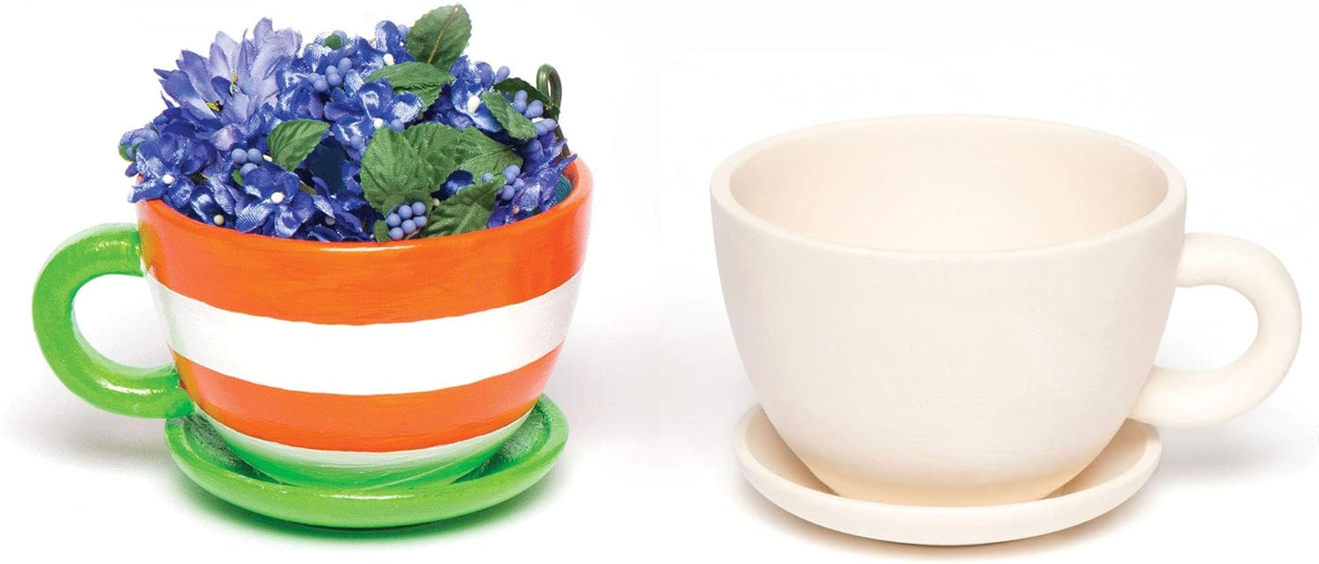 Baker Ross AC624 Ceramic Flower Pots Cup & Saucer (Pack of 2), 12 Cm X 10 Cm X 14.3 Cm, Ceramic image number 4