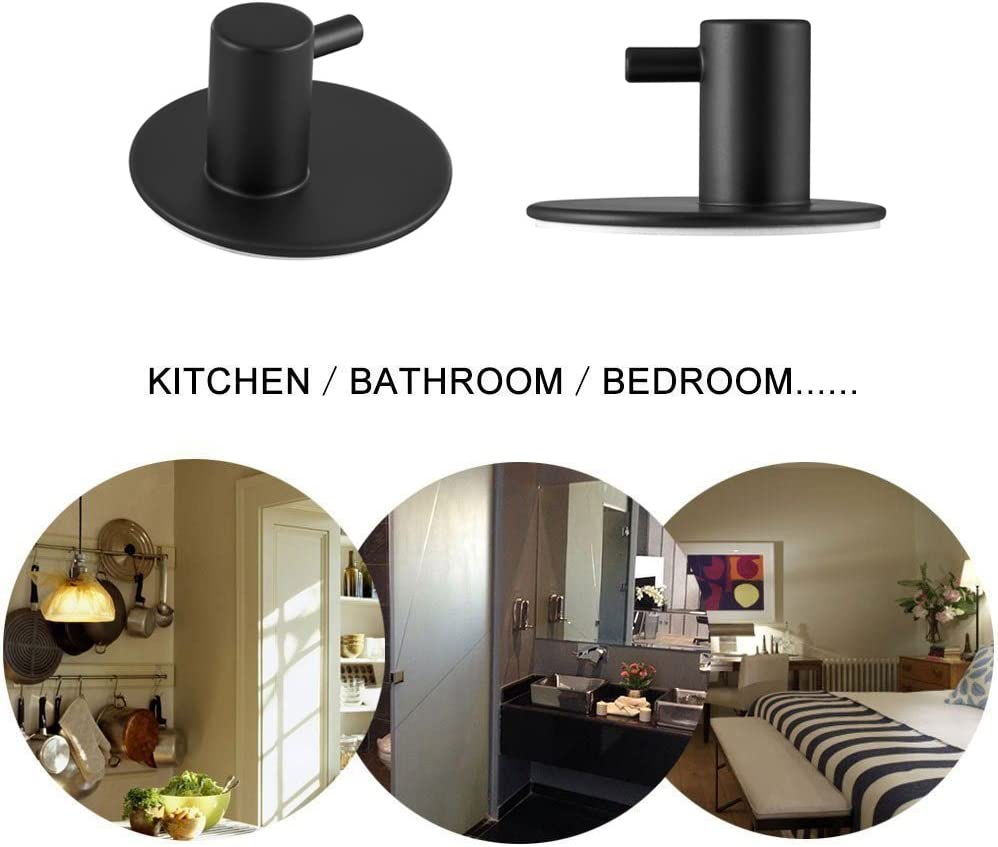 3M Adhesive Hooks Hgery Self Adhesive Black Wall Mount Hook for Key Robe Coat Towel Super Strong Heavy Duty Stainless Steel Hooks No Drill No Screw Waterproof for Kitchen Bathroom Toilet 2 Pack image number 4