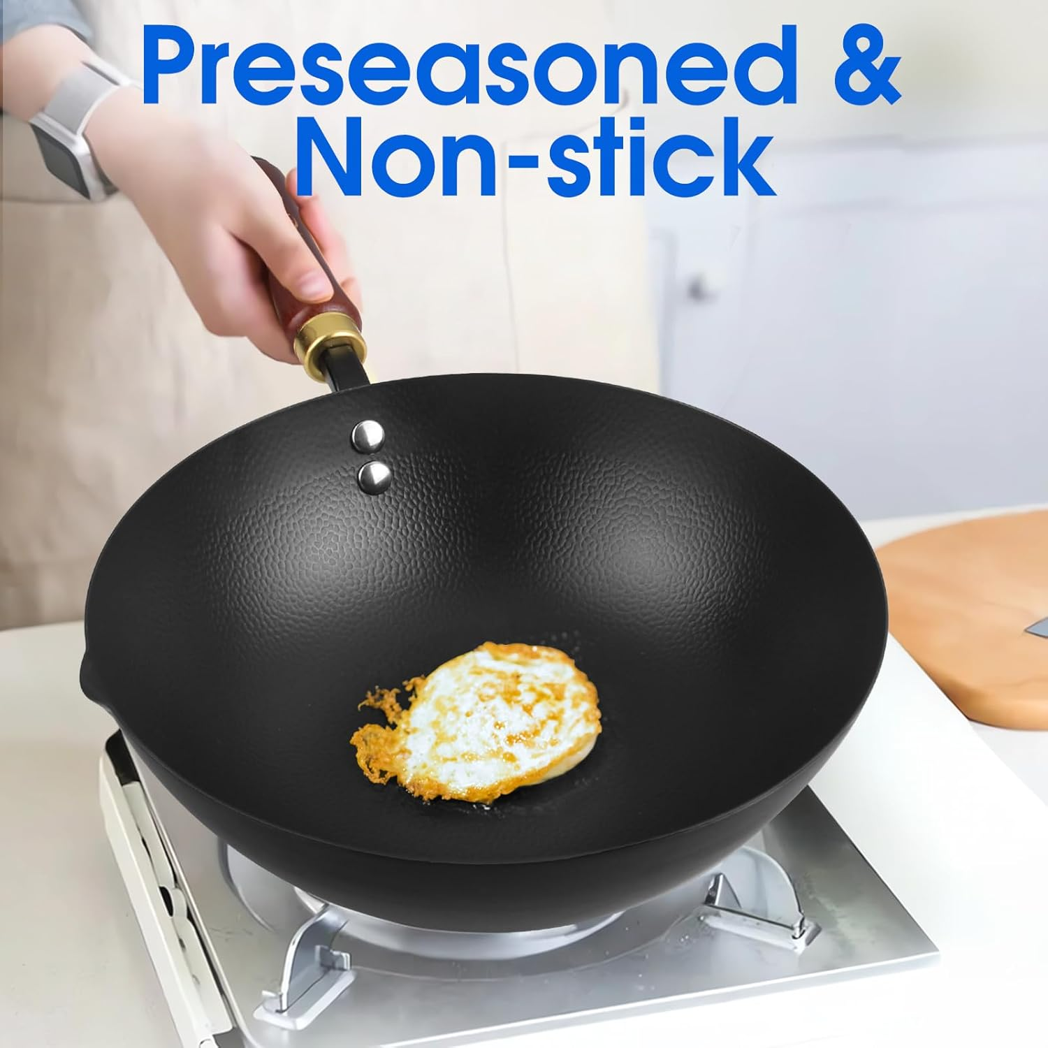 Souped up Recipes 10 Inch Carbon Steel Wok for Electric, Induction and Gas Stoves (Lid and User Guide Video Included) image number 3