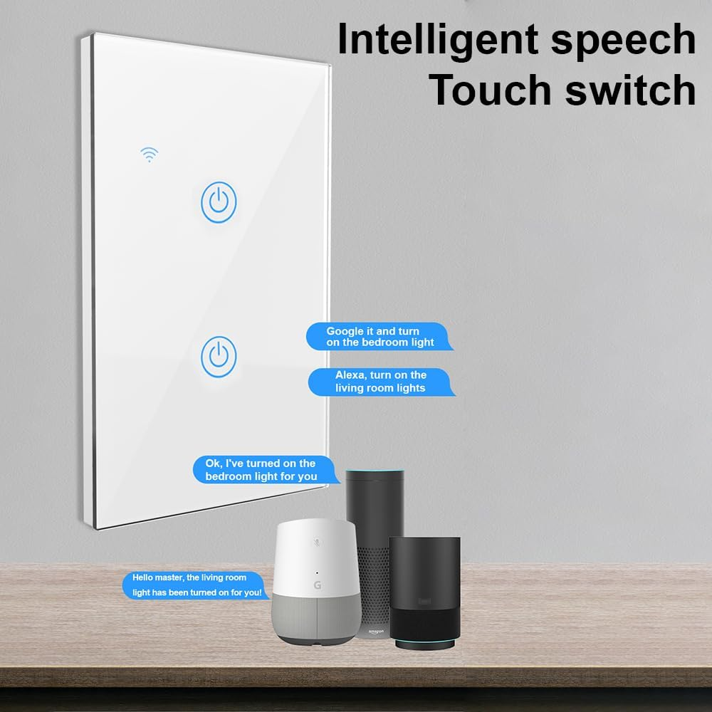 Wifi Touch Panel Switch Home Smart Switch Panel LED Indicator Light Tempered Glass Panel Light Switch Work with Tuya App Wall Touch Smart Switch White 2 Way image number 1