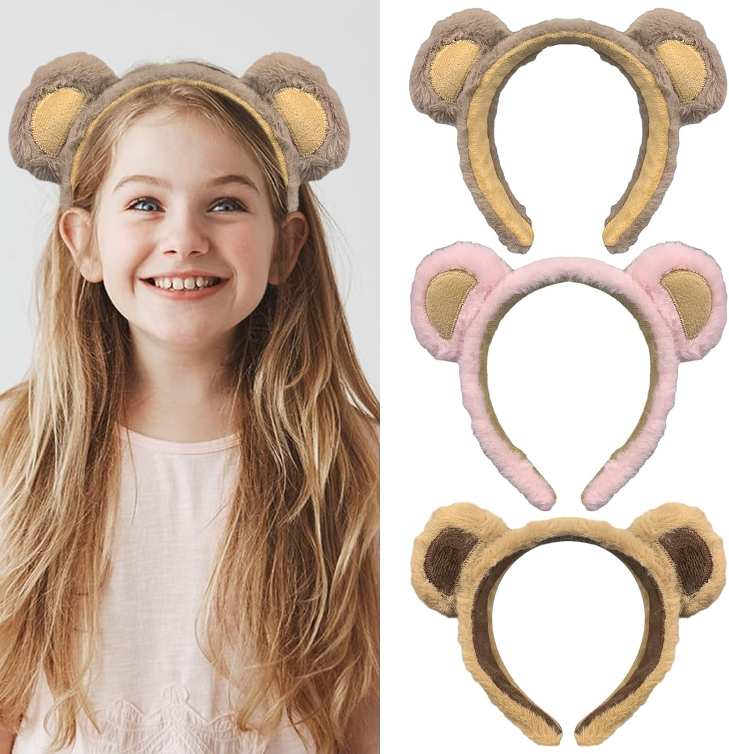 Forreen Bear Ears Headband, Pack of 3, Bear Ears, Headband, Cartoon, Cute Bear Ears, Hairband, Fashion, Soft, Comfortable Headbands for Make-Up, Washing, Face, Cosplay, Party image number 4