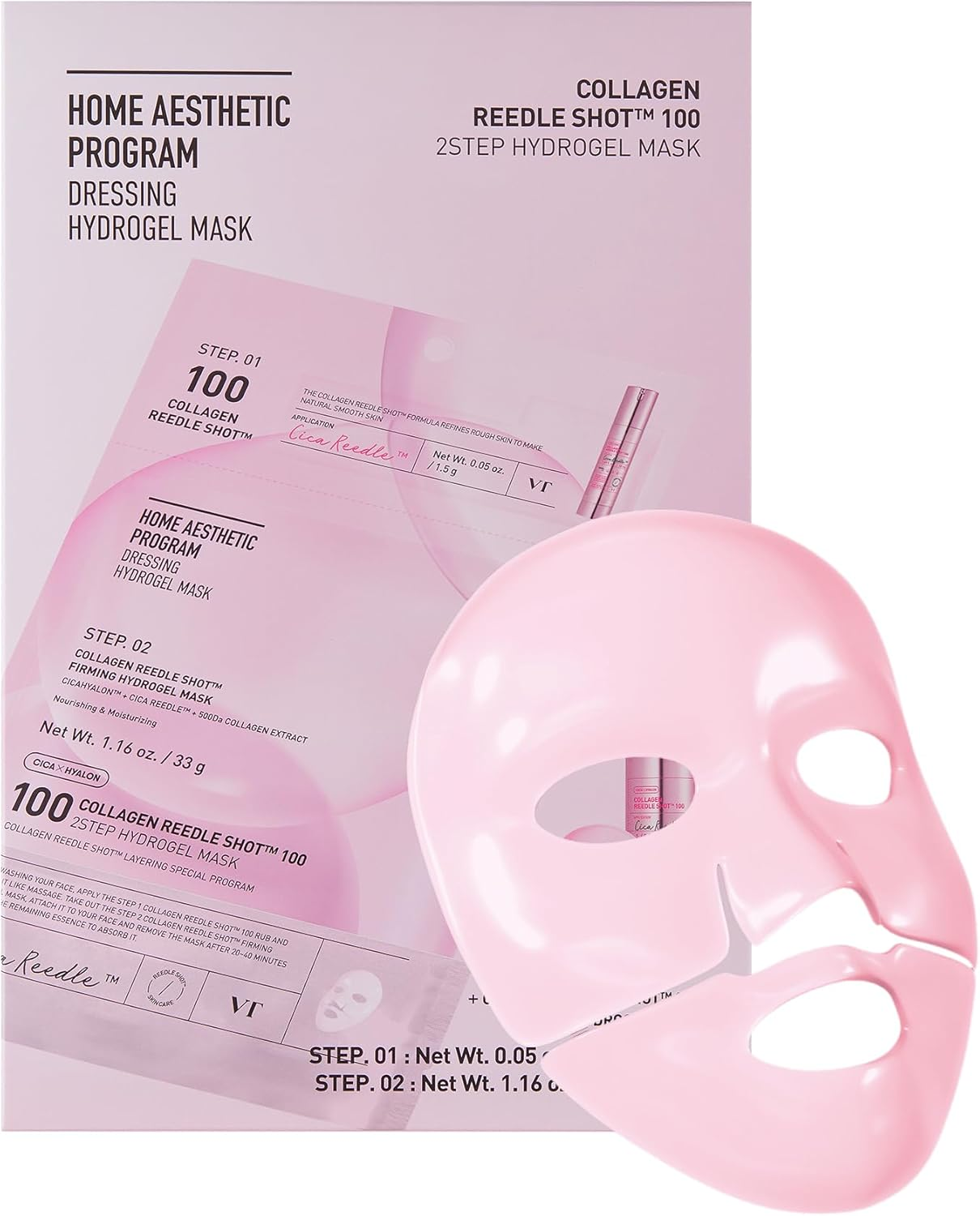 VT COSMETICS Collagen Reedle Shot 100 2-Step Hydrogel Mask(34.5Gx4Ea), Intensive Firming, Exosome 500Da Collagen Face Mask, Skin Elasticity & Fine Lines, Overnight Melting Mask, Korean Facial Mask