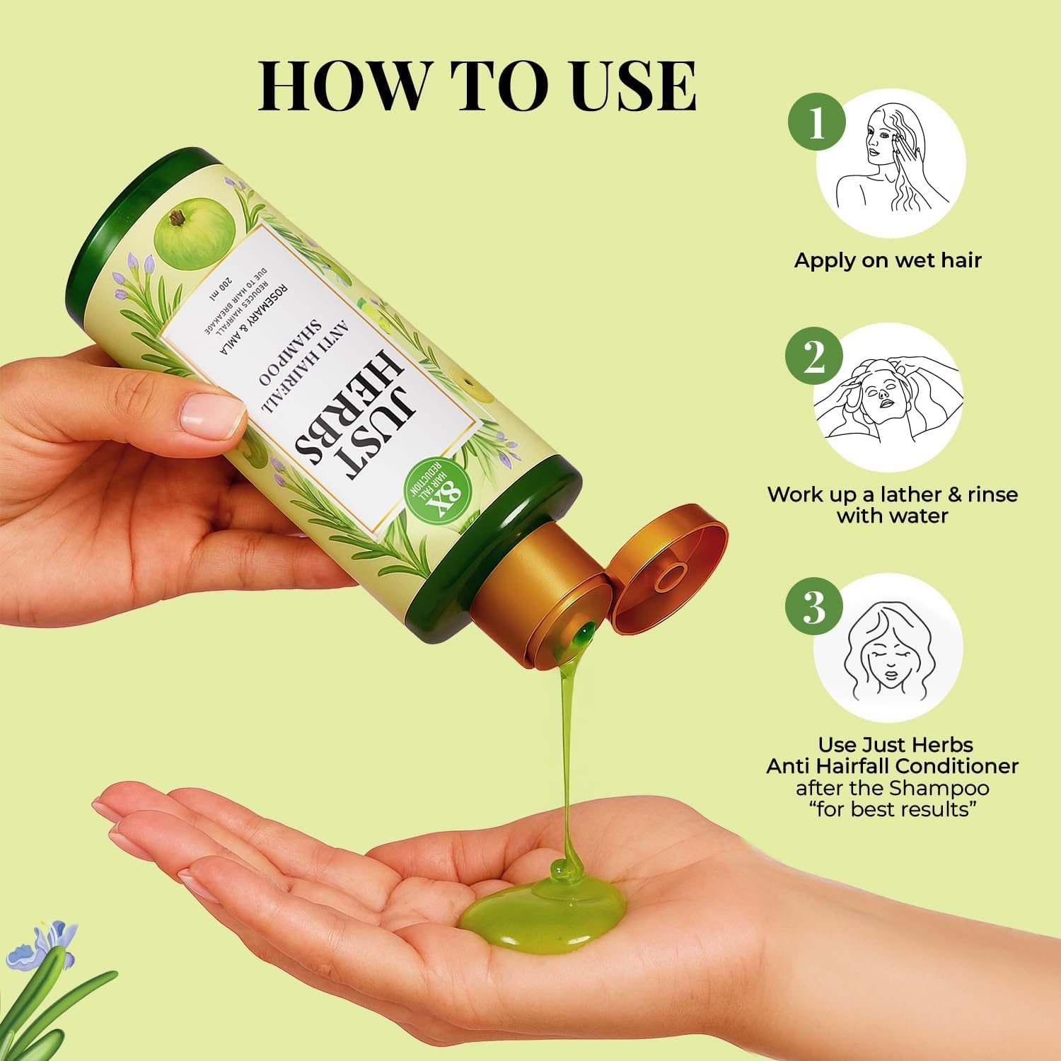 Just Herbs 8 in 1 Root Nourishing Amla Neem Shampoo, 200Ml image number 1