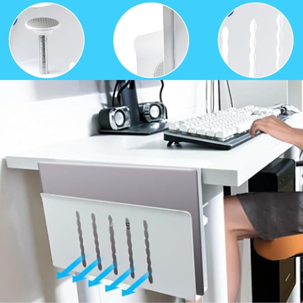 Desk Side Storage Organizer, No Drilling Desk Hanging Organizer Laptop Holder Aluminum Alloy Standing Desk Drawer Cable Management Tray for Office, School, Home image number 1