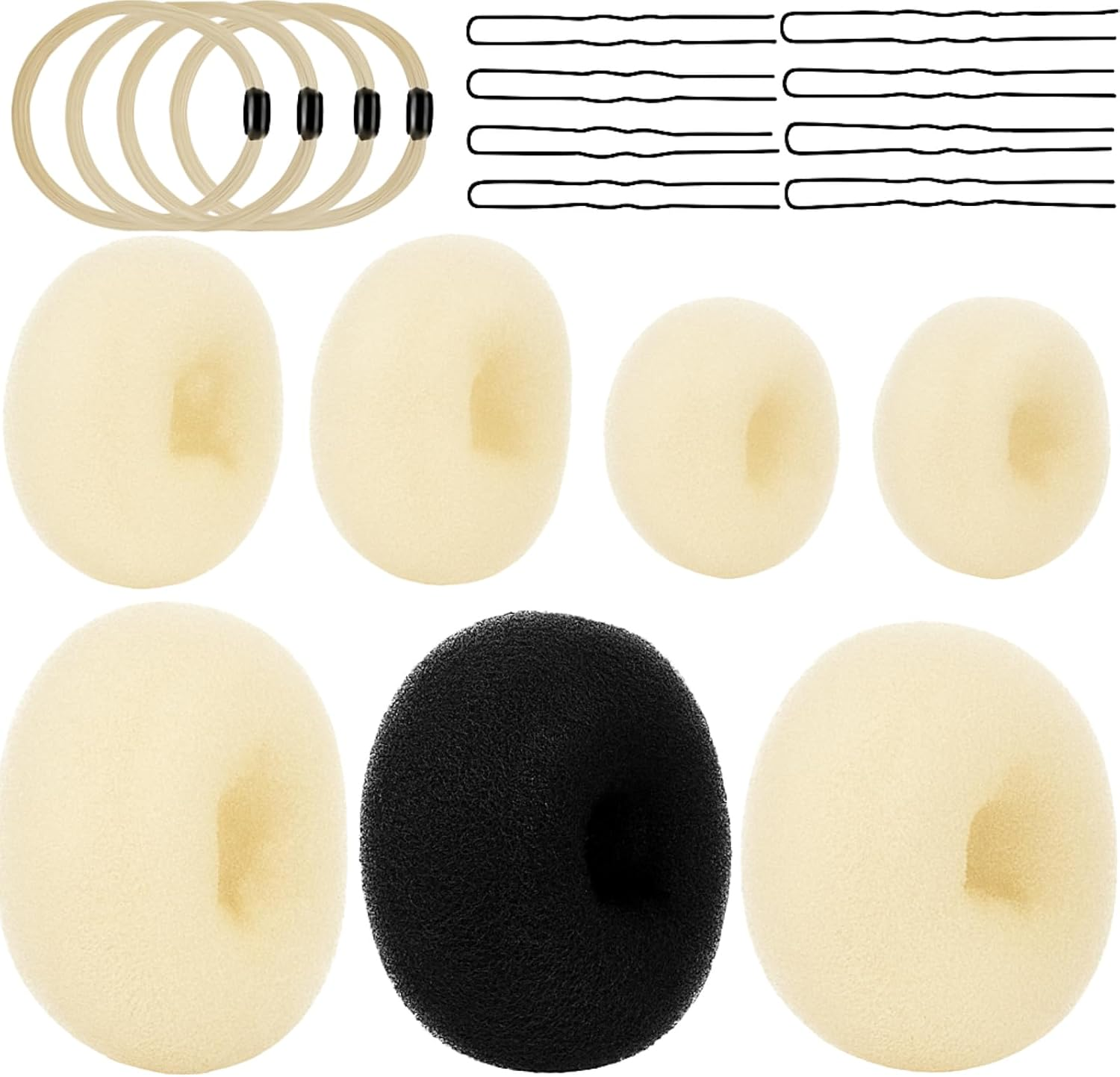 Hair Bun Maker 32 Pieces Set,Donut Hair Bun Shaper with 7Pcs Dark Brown (1Extra-Large, 2 Large, 2 Medium and 2 Small), 5 Pieces Hair Elastic Bands, 20 Pieces Hair Pins (Black) image number 1