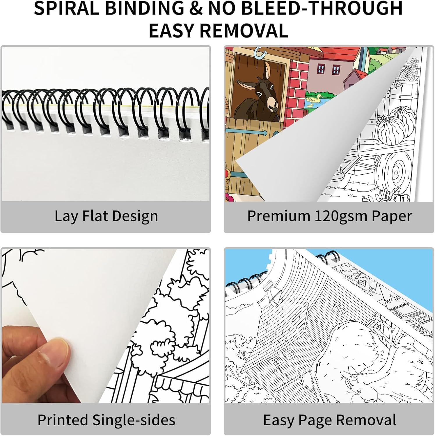 OSIMIG Adult Colouring Books Set, 3 Themes for Country Gardens, Country Scenes Farm & City Sights, Colouring Books for Adults to Relax and Relieve Anxiety, 60 Patterns Top Spiral Bound image number 3