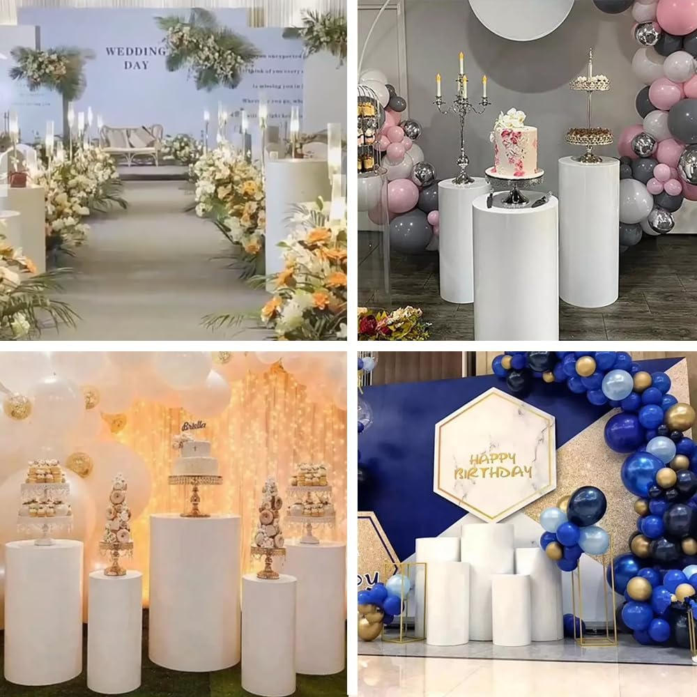 ALSTON 5PCS Metal Display Pedestal Stand Set, White Cylinder Pedestal Stands Wedding Decoration Stand for Flower Cake Balloons Display, Elegant White Display Stand(5Pcs Plinth) image number 5