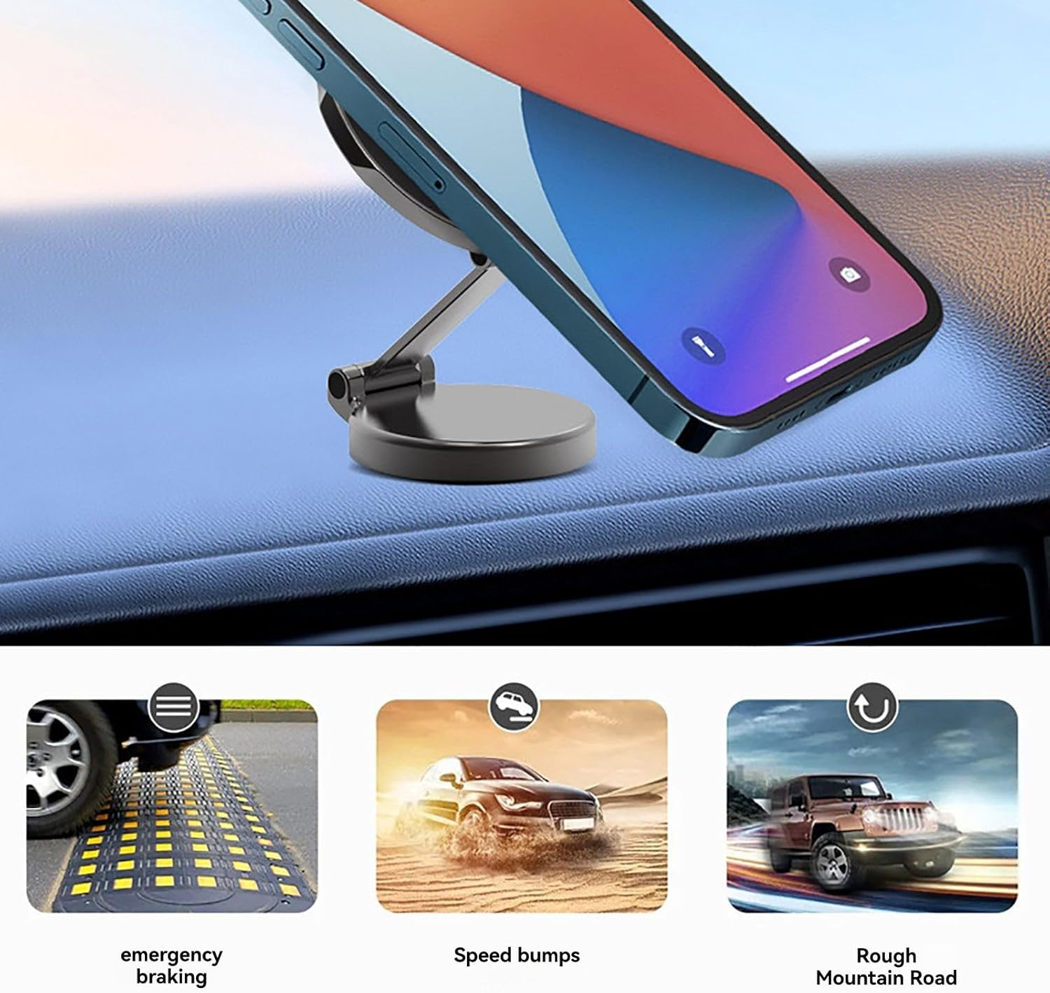 XUANFLY for Magsafe Car Mount, 360&deg; Rotation Phone Holder for Car, Universal Dash Car Mount, All-Metal Magnetic Phone Mount for Car Fit for Iphone 15 14 13 12 Pro Max plus Mini Magsafe Cases (Black) image number 6