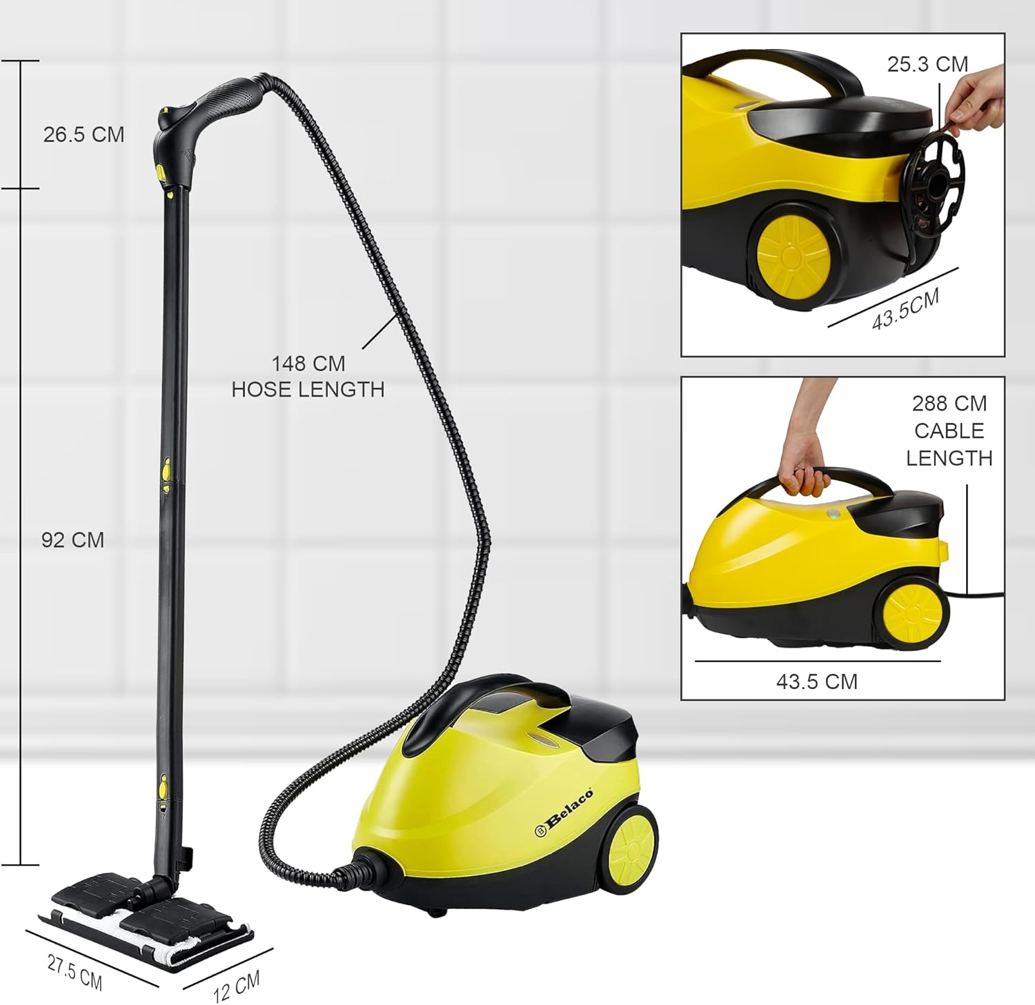 Belaco Steam Cleaner, Steam Mop, Steam Cleaner Handheld, Multipurpose 4 Bar 2000W, 1.7L Boiler Capacity, 13 Accessories for Floor, Window, Carpet, Kitchen, Bathroom Stain Removal, 3M Long Power Cord