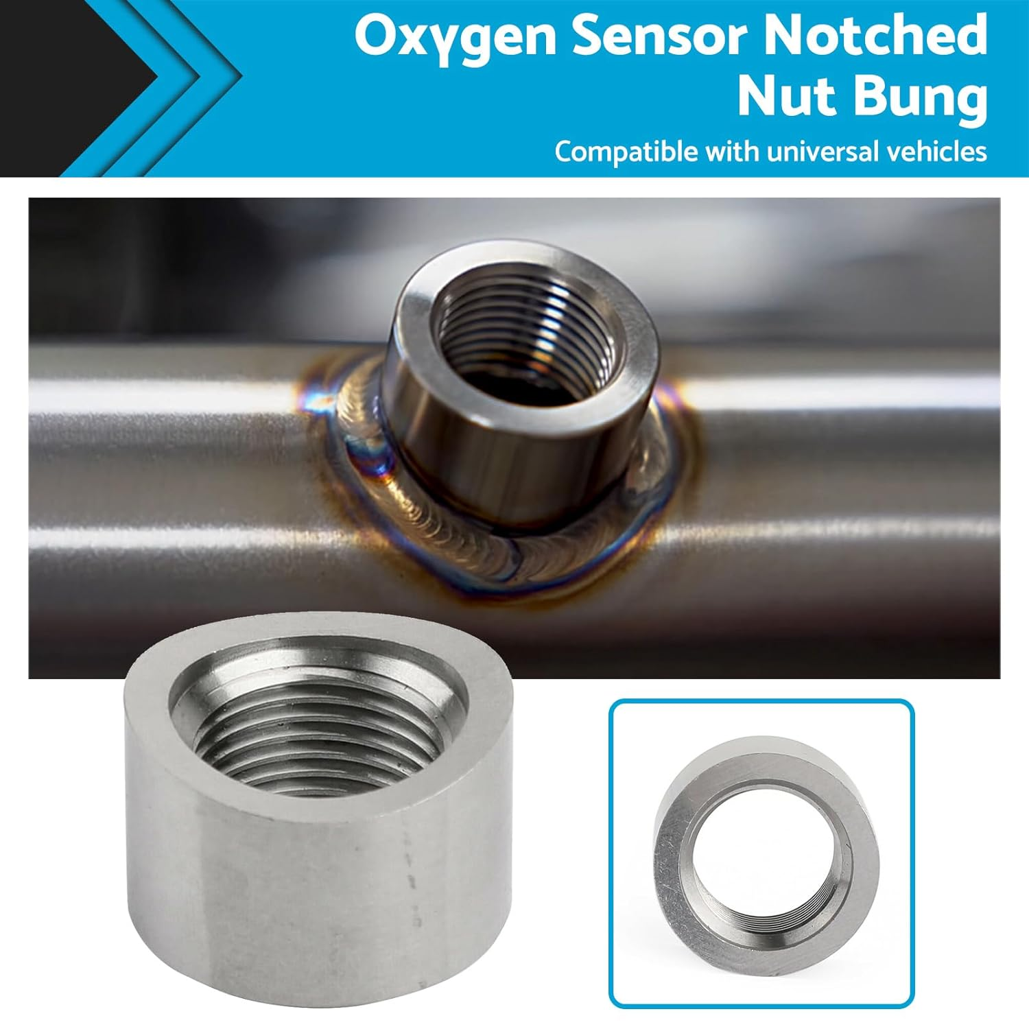 MAX COOL 1PCS M18X1.5 O2 Oxygen Sensor Curve Notched Nut Bung 304 Stainless Steel image number 3