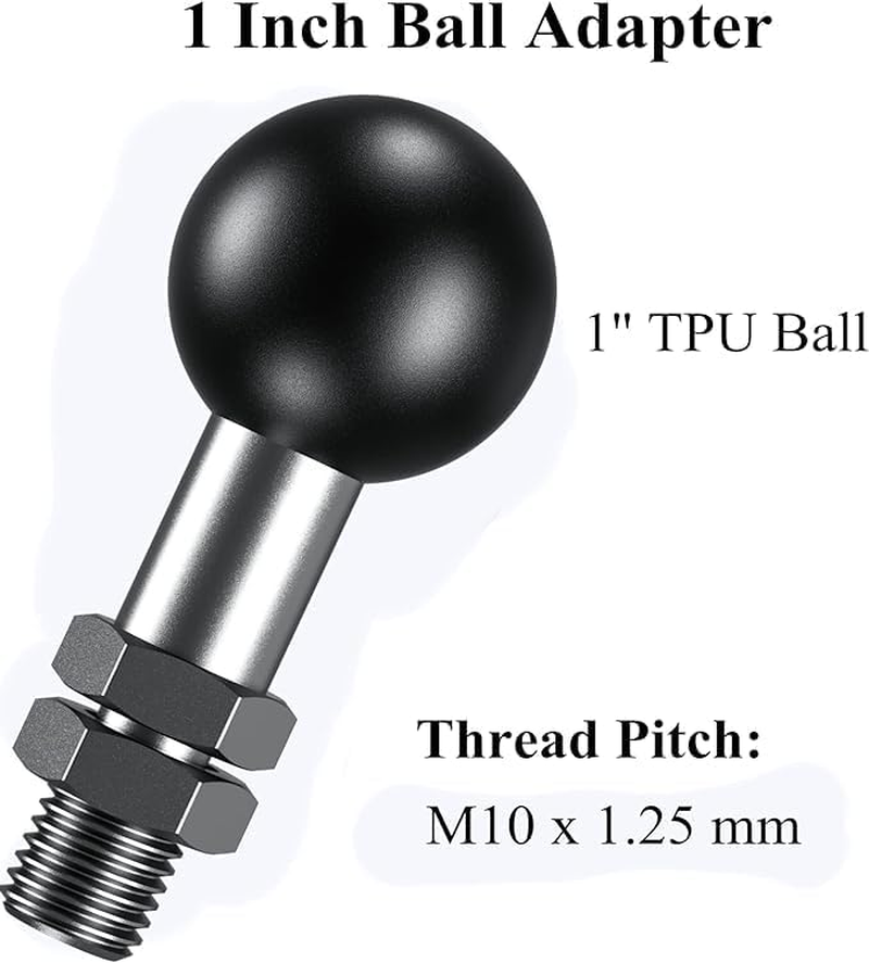 2Pcs 1'' Ball Adapter with M10 X 1.25Mm Threaded Post Ball Mount Compatible with RAM Mounts B Size 1 Inch Portable Screw Ball Head for Bike,Motorcycle,Atv,Rearview Mirror, Black image number 5