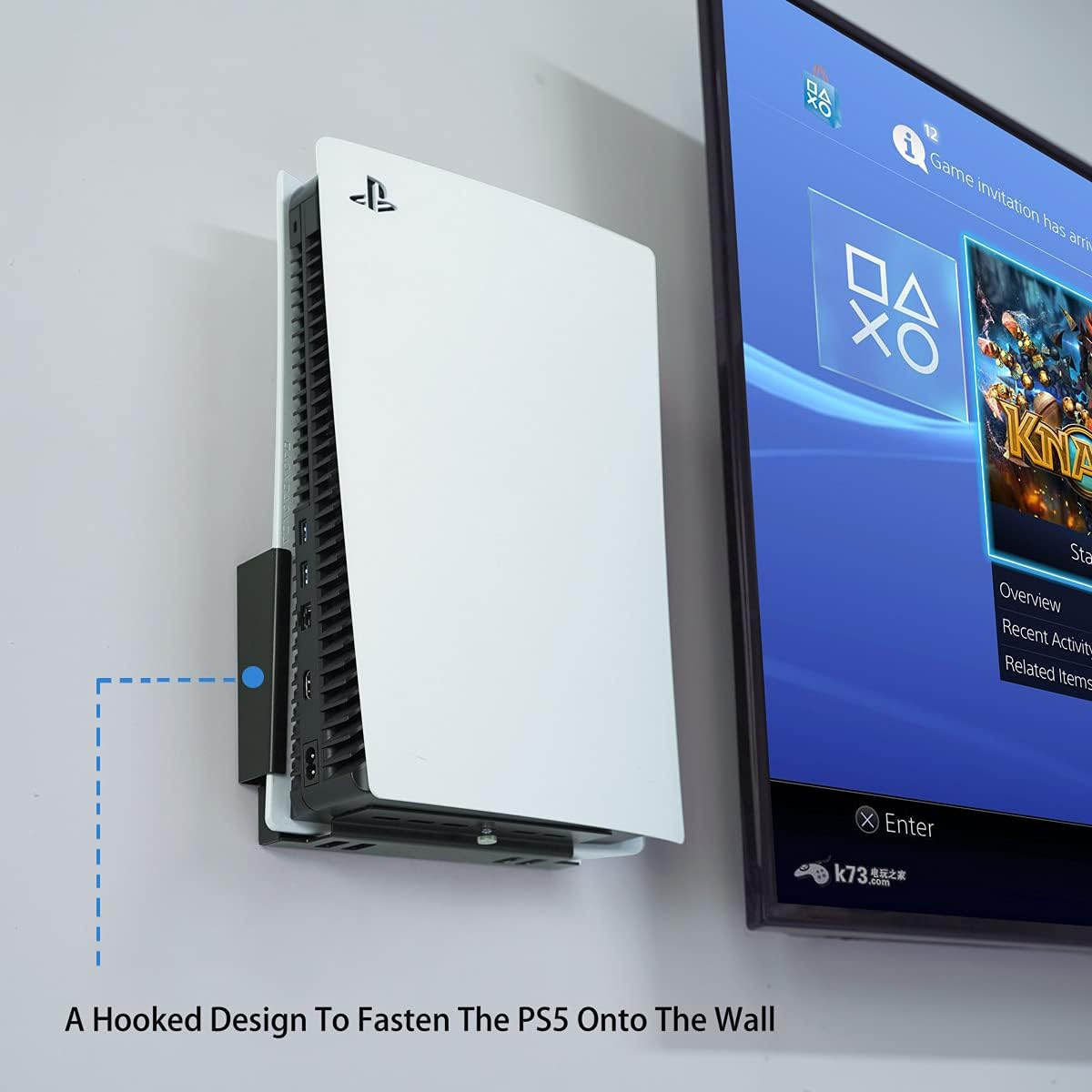 Monzlteck Wall Mount for Ps5(Disc and Digital),All Metal Vertical Hanging on Wall, Space Saver, Easy to Install(Black) image number 1