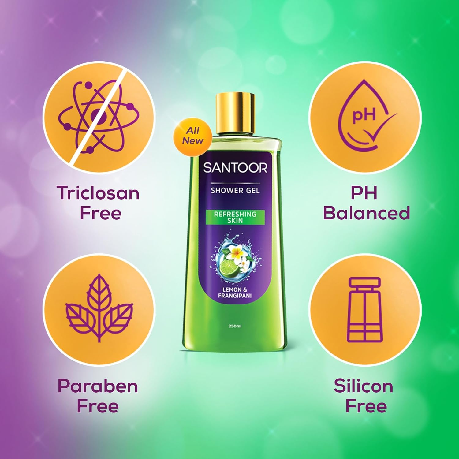 Santoor Refreshing Shower Gel with Natural Lemon & Frangipani Extracts| for Men & Women| for Soft and Fresh Skin| Suitable for All Skin Types| No Parabens| No Silicones| 250Ml image number 1