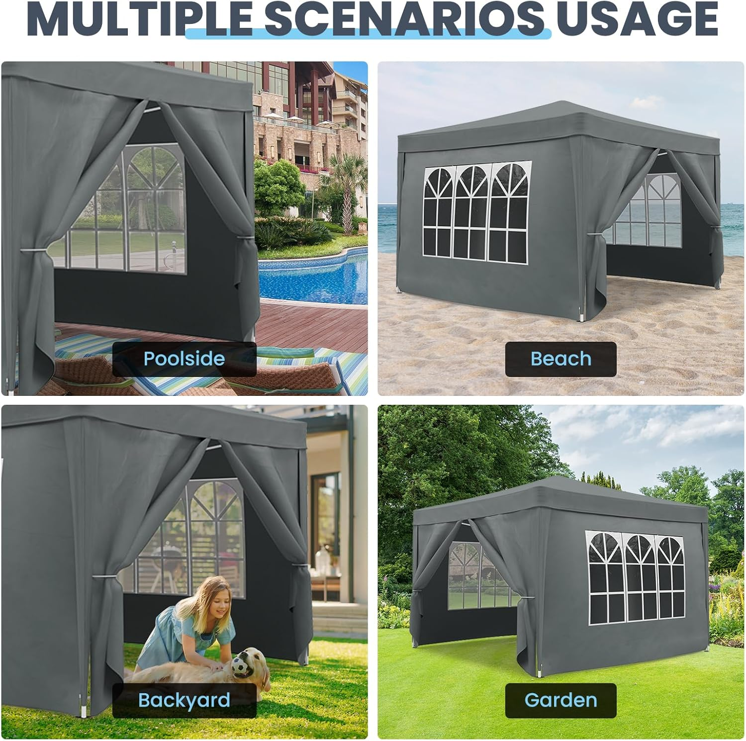 3X3M Gazebo Canopy Tent Marquee Pop up Gazebo Outdoor Wedding Patio Party Tent Folding Sun Shelter with Detachable Sidewalls Grey image number 4