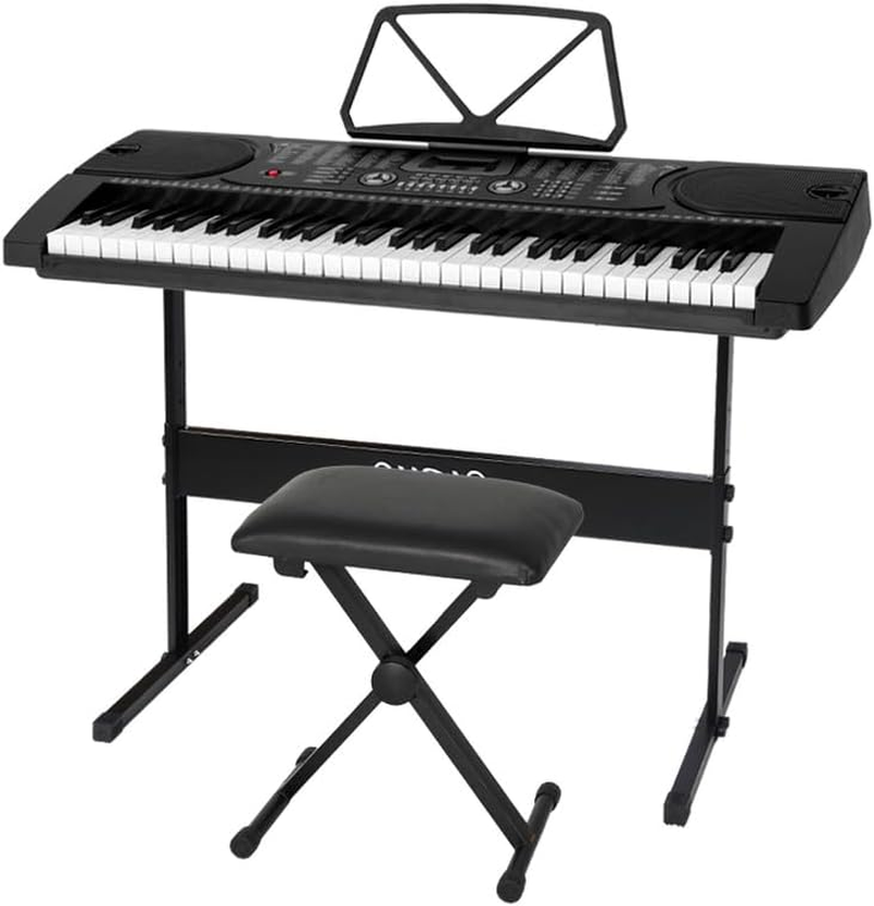 ALPHA 61 Keys Electronic Piano Keyboard Portable Digital Keyboard with Audio Input, Microphone Input, Headphone Output, Tones Rhythms LED Electric Holder Music Stand Adaptor Power Black image number 2