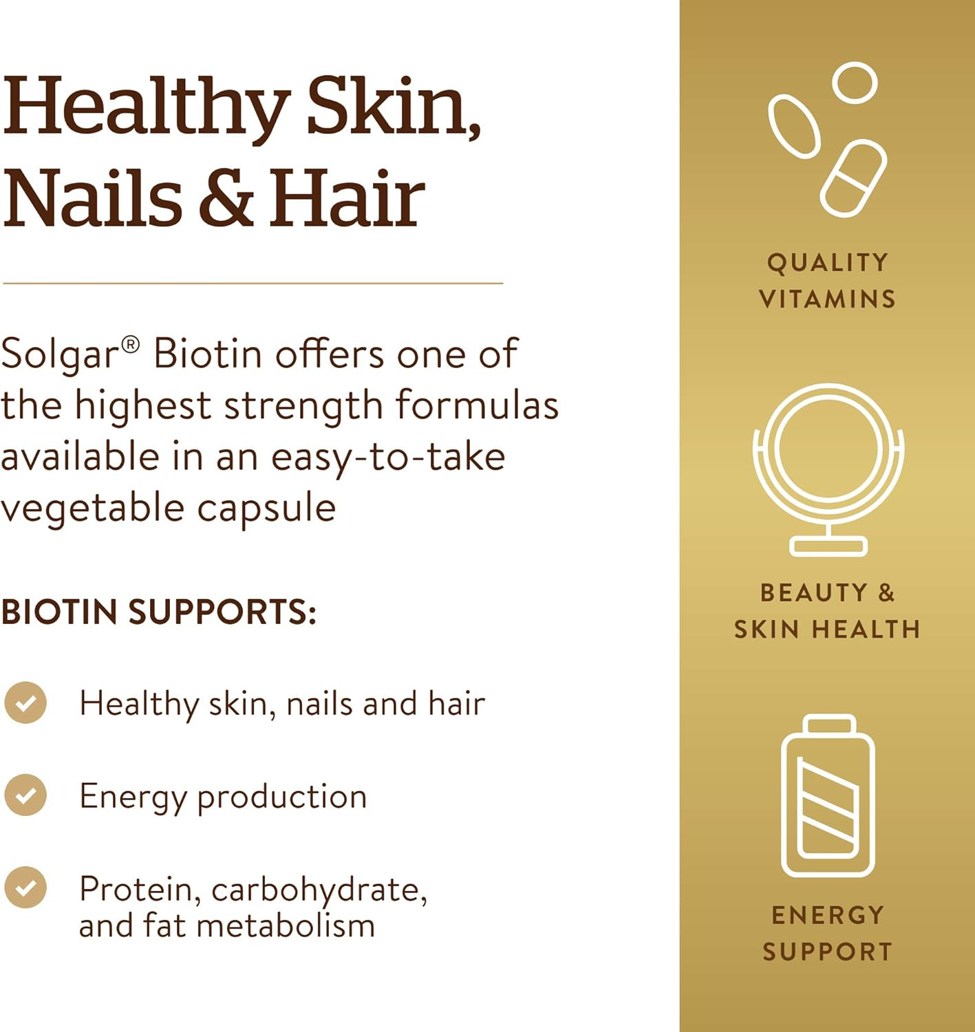 Solgar &ndash; Biotin 10,000 Mcg, 120 Vegetable Capsules &ndash; Supports Healthy Skin, Nails and Hair image number 3