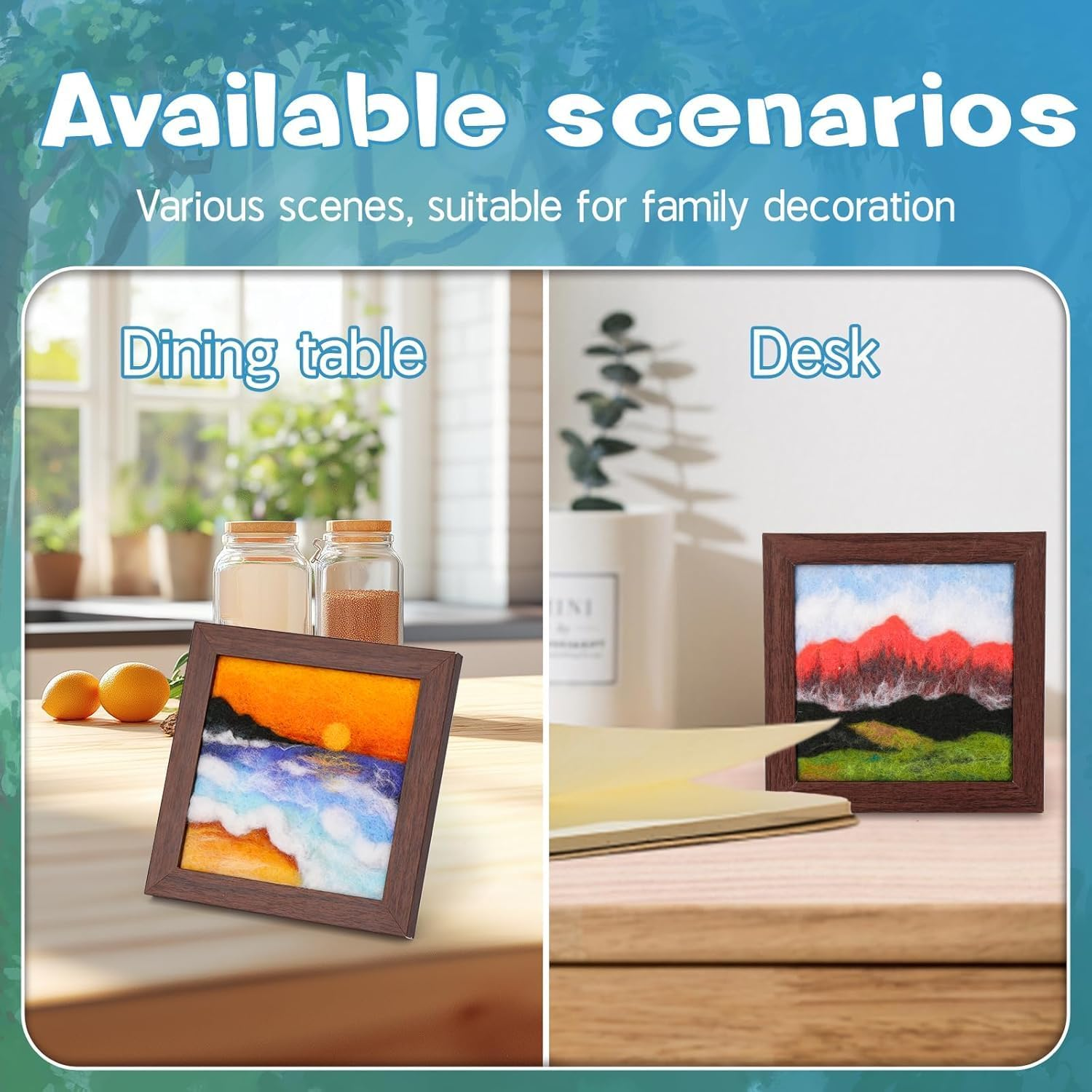 Needle Felting Kits for Beginners, Needle Felt Painting Kit, Wool Felting Kit with Picture Frame, Foam Pad, Felt Cloth, and Instructions, Used for Home Decoration image number 6