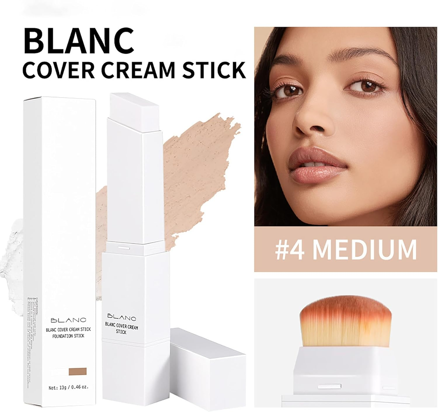 Blanc Cover Cream Stick V White - Korean Color Changing Foundation Stick with Brush Head,Double-Head Design,Medium to Full Buildable Coverage,Moisturizing & Waterproof for All Skin Types(#4 MEDIUM) image number 1
