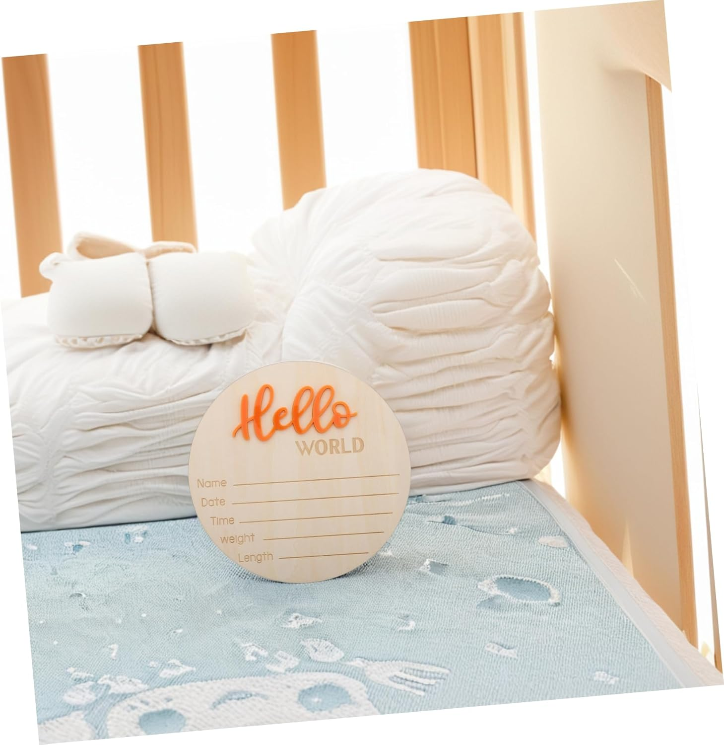 Wooden Birth Sign Card Newborn Announcement Wooden Discs for Nursery Photo Prop Welcome Newborn Born image number 5