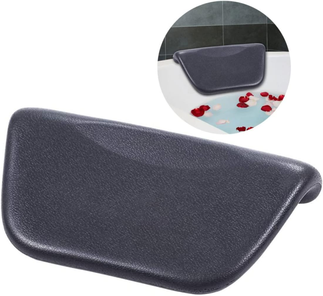 Bath Pillow PU Leather Bath Spa Cushion Bathtub Ergonomic Head Neck Rest Support for Home Hot Tub Black, Decor image number 1