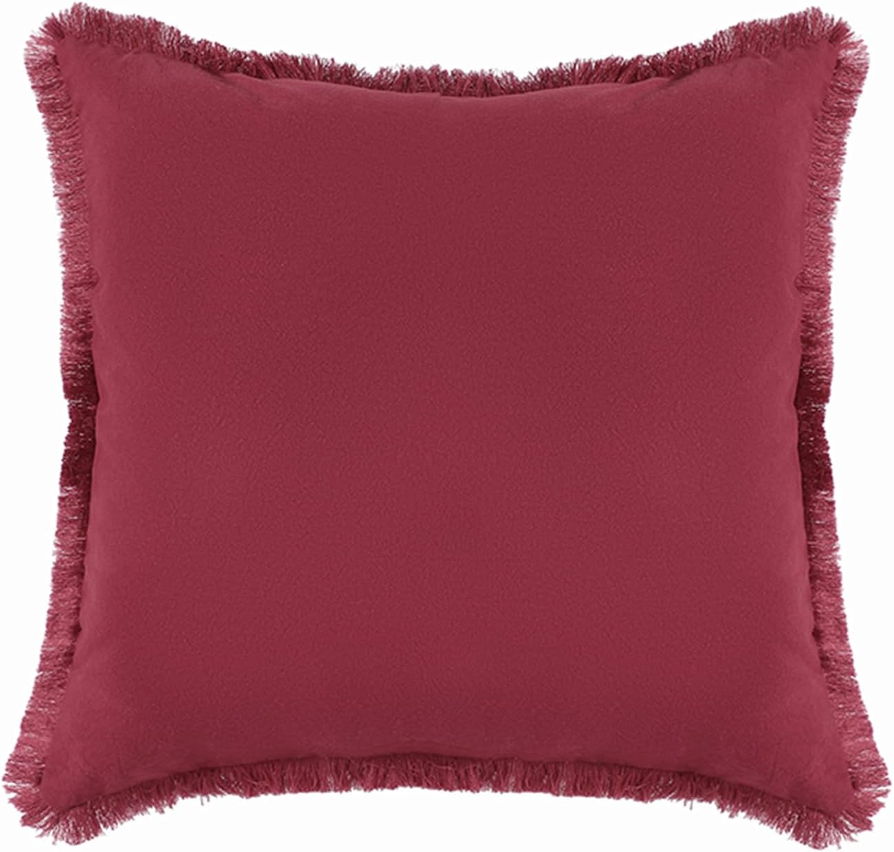 Set of 2 Decorative Linen Fringed Throw Pillow Cover, Cozy Boho Cushion Covers with Tassel Soft Washed Cotton Pillowcase Cushion for Couch Sofa Farmhouse Living Room Bed Natural Home Decor 18X18 Inch image number 3