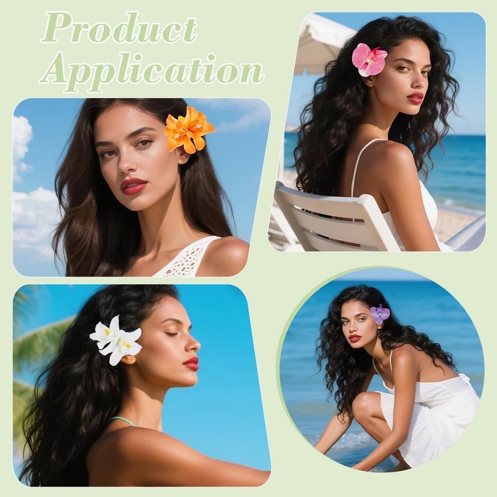 WADORN Pack of 12 6 Colours Bohemian Flowers Hair Clips, Tropical Flowers Hair Pins 3.5 Inches for Women Girls Holiday Seaside Luau Party Summer Beach Accessories Hawaii Events image number 3