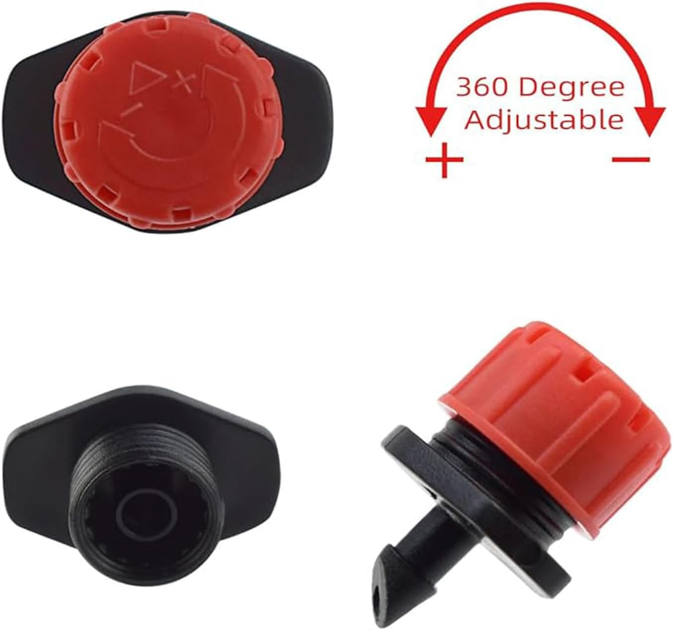 100 Pcs Drip Irrigation Emitters, 360 Degree Adjustable Irrigation Drippers Sprinklers, 1/4 Inch Emitters Drip Fittings, Drip Line Emitter for Gardens, Flower Beds, Lawns Watering System