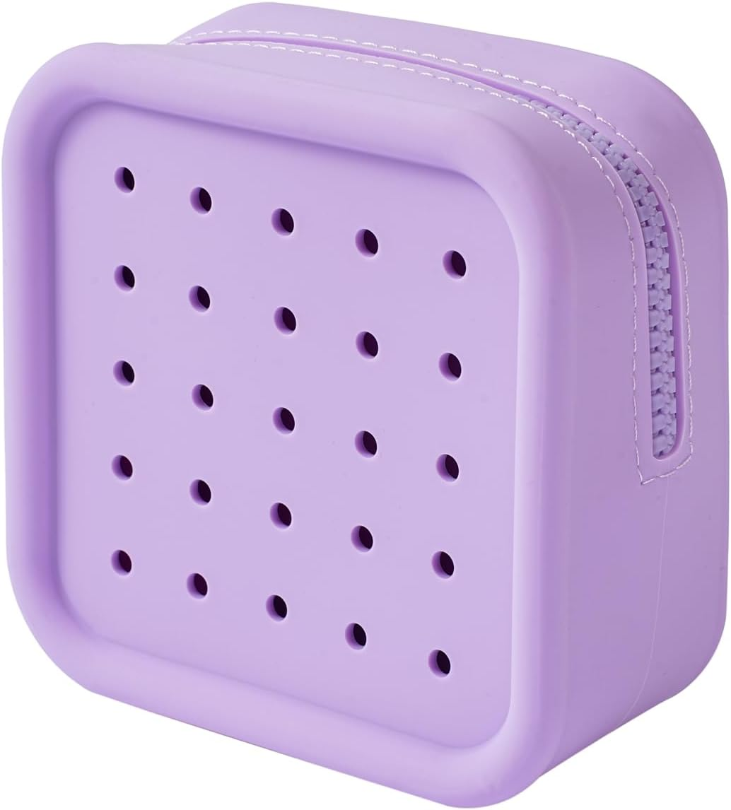 DDPOND Silicone Makeup Bag with Holes, Small Waterproof Travel Cosmetic Bag, Stylish Travel Toiletry Pouch, Multi-Purpose with Holes Pouch Perfect for Sports, Beach, Pool(07Beige)