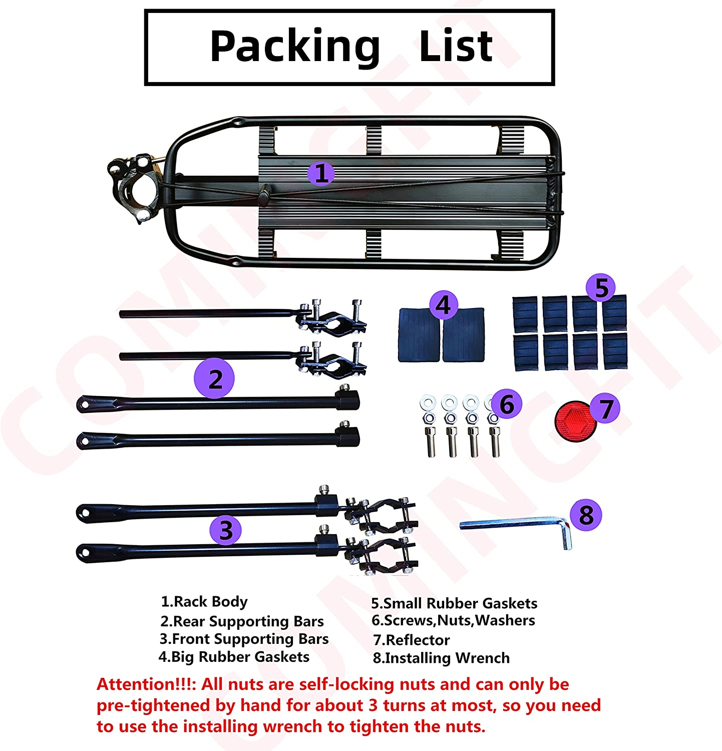 Comingfit 180Lbs Capacity Solid Bearings Universal Adjustable Bicycle Luggage Cargo Rack image number 6