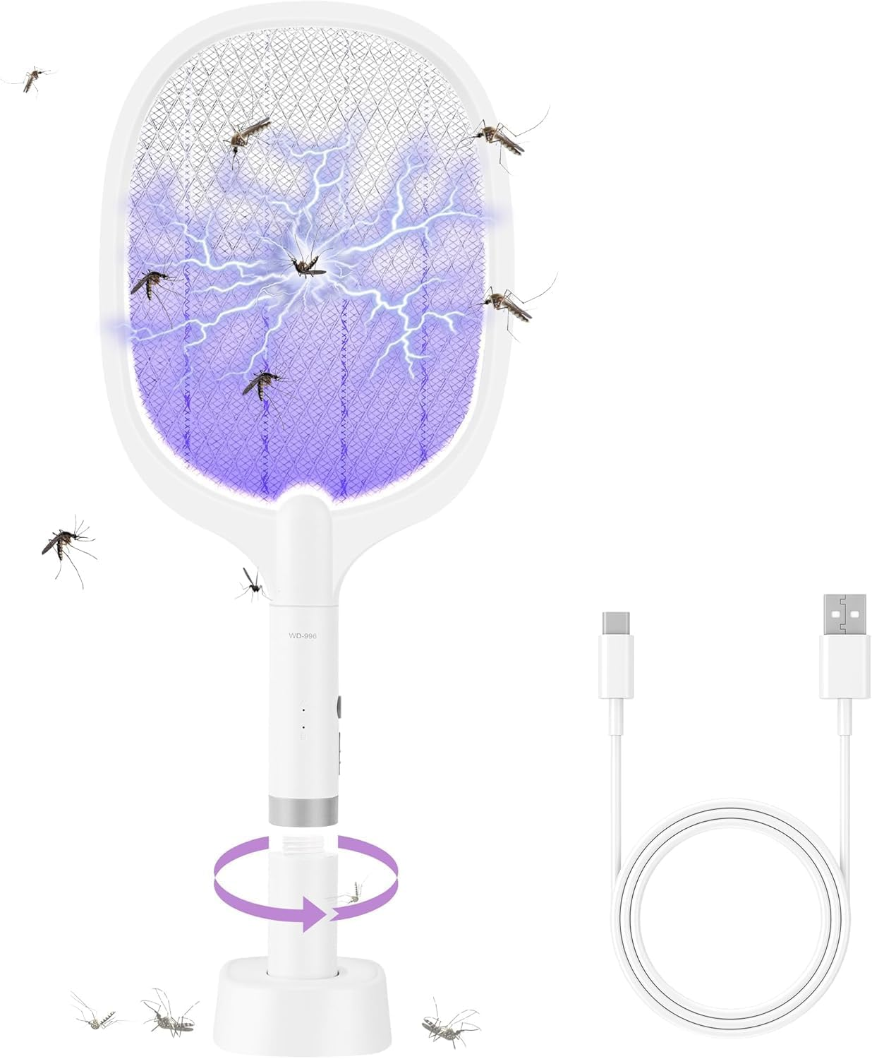 Peacafulife Electric Fly Swatter Rechargeable 4000V Bug Zapper Racket, 2-In-1 Detachable Bug Swatter Mosquito Killer with Purple Light & 3-Layer Safety Nets Portable Fly Zapper for Indoor Outdoor image number 6