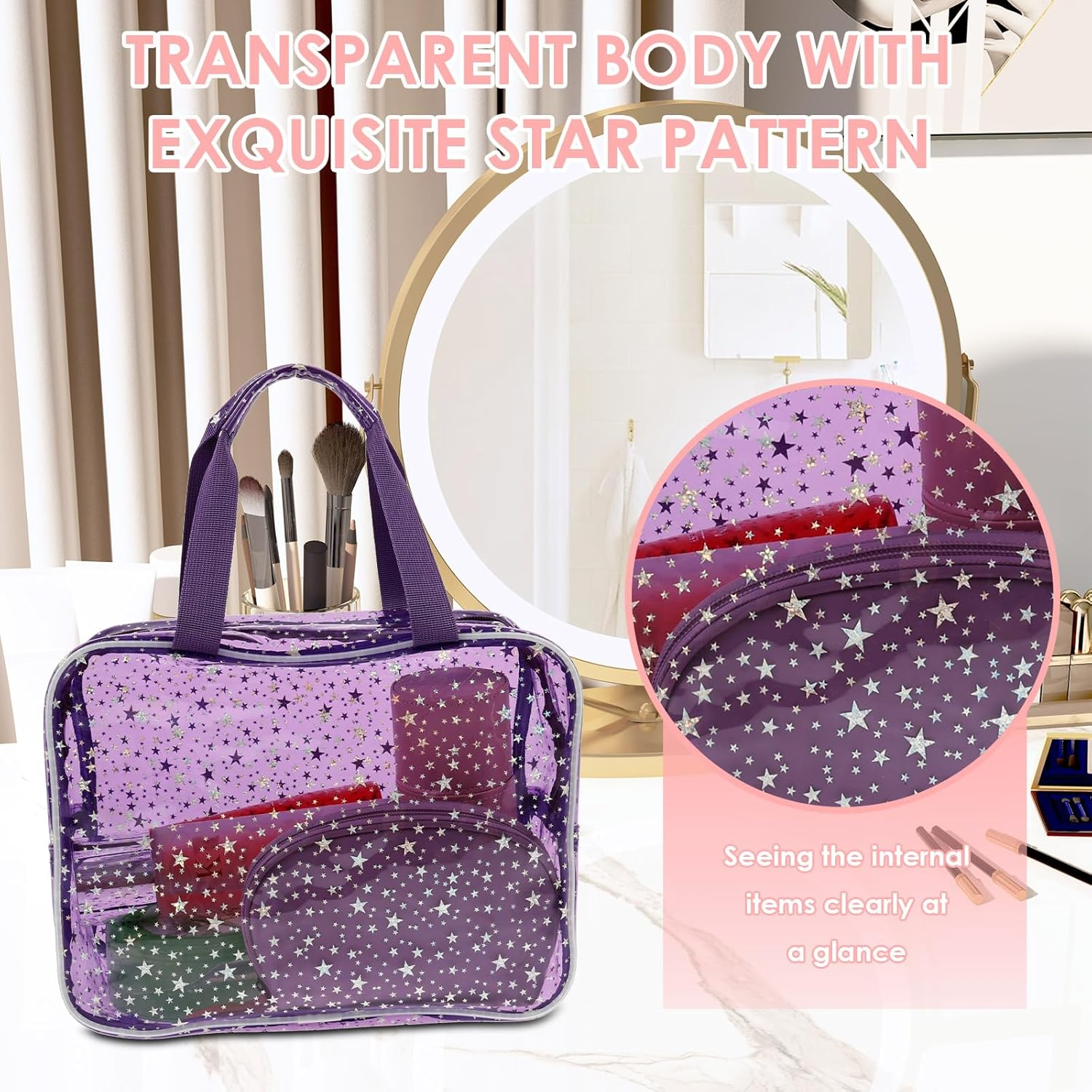 Rdjeokf 2 Pcs Clear Toiletry Bag, PVC Clear Makeup Bag with Handles, Portable Waterproof Travel Makeup Cosmetic Organizer, Carry on Airport Airline Compliantbag for Traveling Men Women image number 4