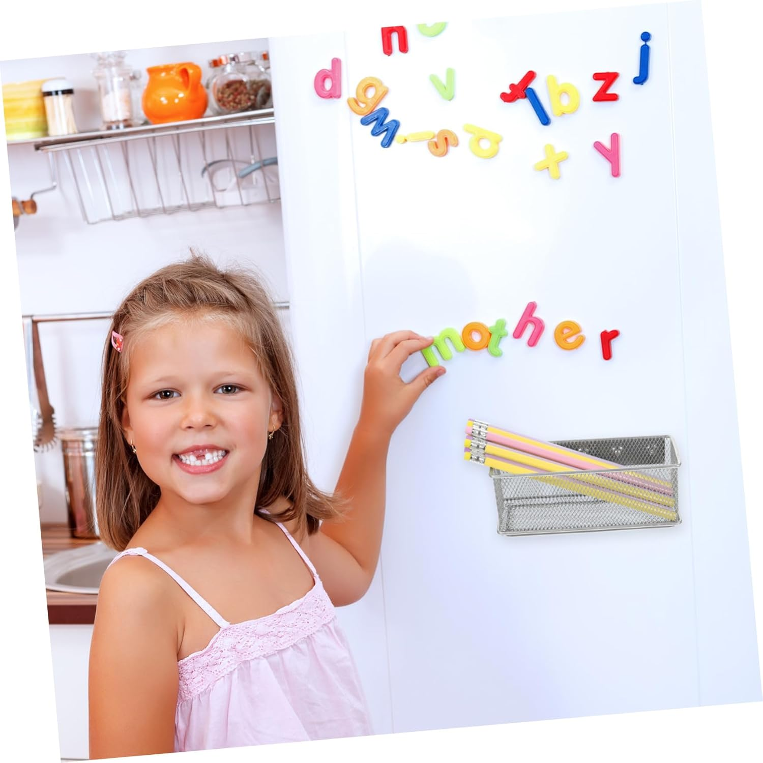 TEHAUX Magnetic Pencil Holder Wire Basket Large Silver Locker Accessories Storage Organizer for Refrigerator and Office