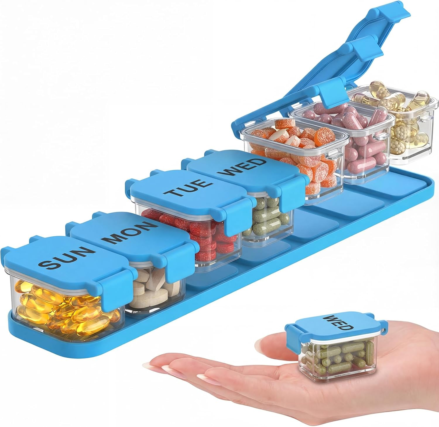 Extra Large Weekly Pill Organizer - Waterproof 7-Day Pill Box, Portable Vitamin & Supplement Case, Easy to Open Design, Ideal for Travel and Daily Medication Management (Rainbow)