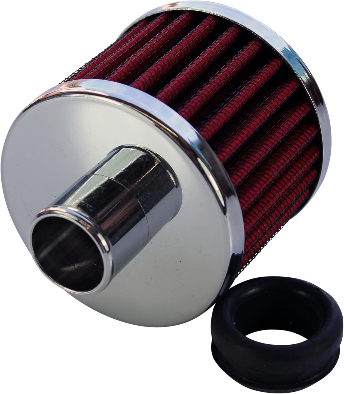 TFI Racing Valve Cover Breather Cap Push in Neck Chrome Element, Red, 1 Inch image number 2