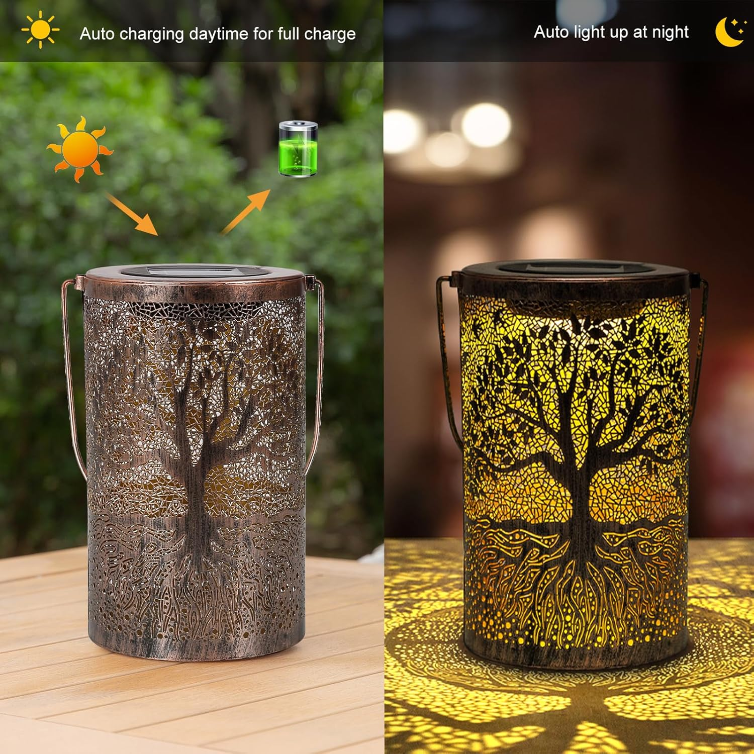 Solar Lantern Outdoor Waterproof Hanging Tree of Life Garden Decor Big Tree Solar Powered Light Gifts for Women Metal LED Table Lamp Home Decoration outside for Yard Patio Porch Tree Pathway image number 3