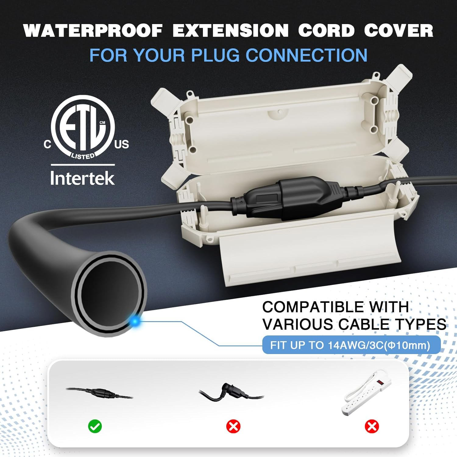Flemoon [3 Pack] Outdoor Extension Cord Safety Cover with Waterproof Seal, Weatherproof Electrical Connection Box for Outdoor Outlet, Plug, Socket, Halloween, Christmas Holiday Decoration Light, White image number 5