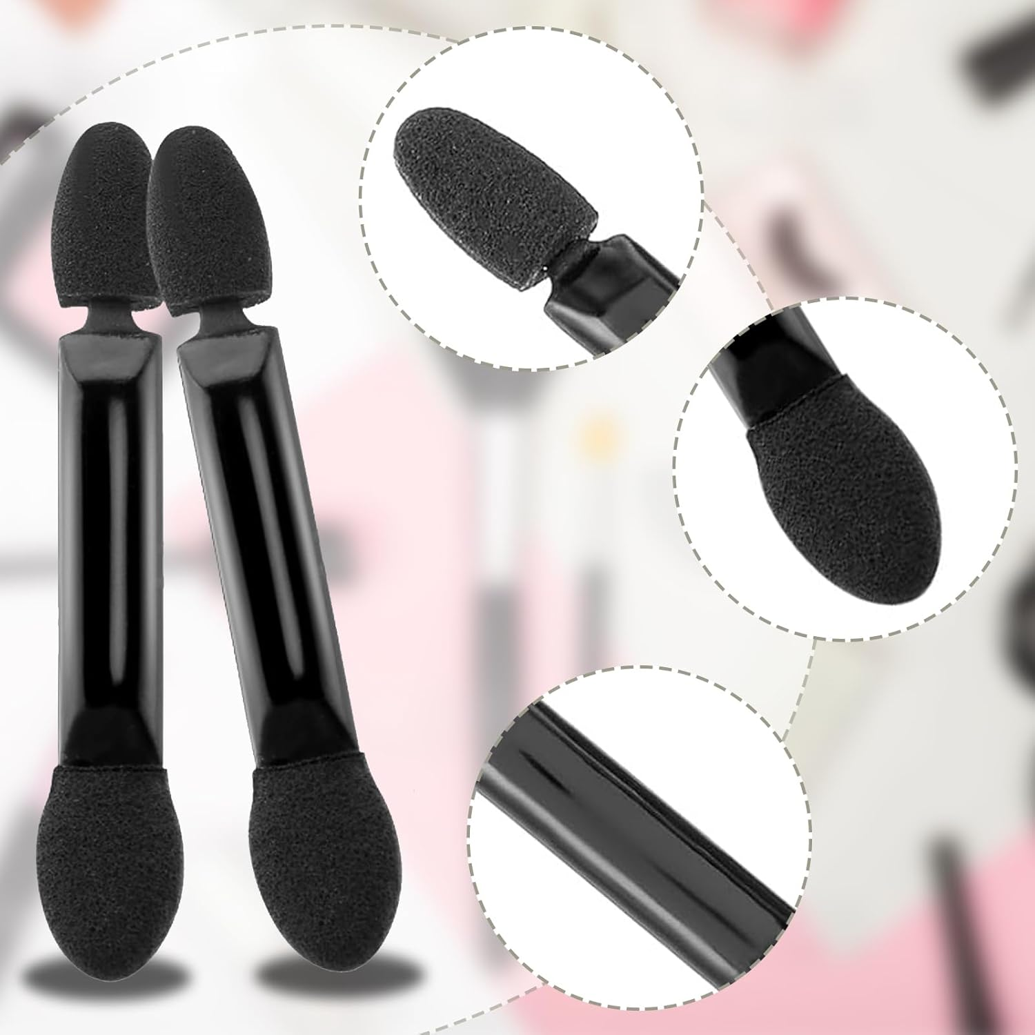 Alriedy Eyeshadow Applicator & Brush Set, 5.5 Cm Double Head Eyeshadow Brush, Double-Sided Eyeshadow Sponge Makeup Applicator, Travel and Studio, Eyeshadow Applicator with Latex Sponge, Pack of 100 image number 5