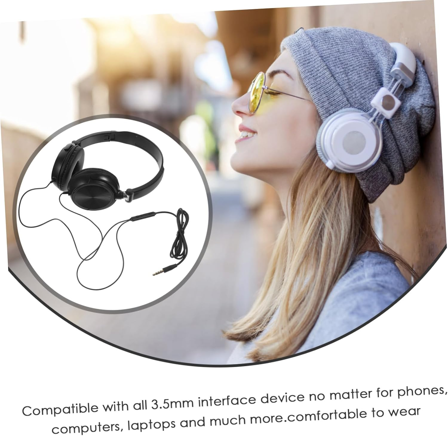 Operitacx Foldable over Ear Headphones with Microphone and Volume Control for Smartphones PC Laptop Tablet Lightweight Comfortable Design Black image number 3