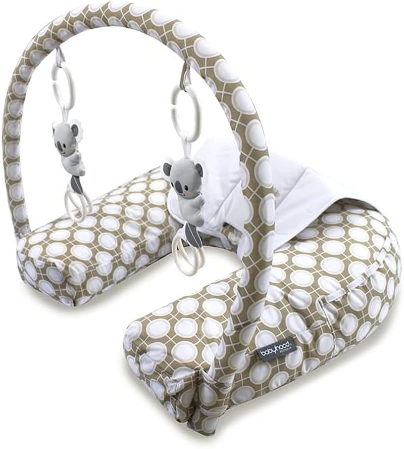 Babyhood Latte Circles Nursing Pillow with Toy Bar, Grey/White