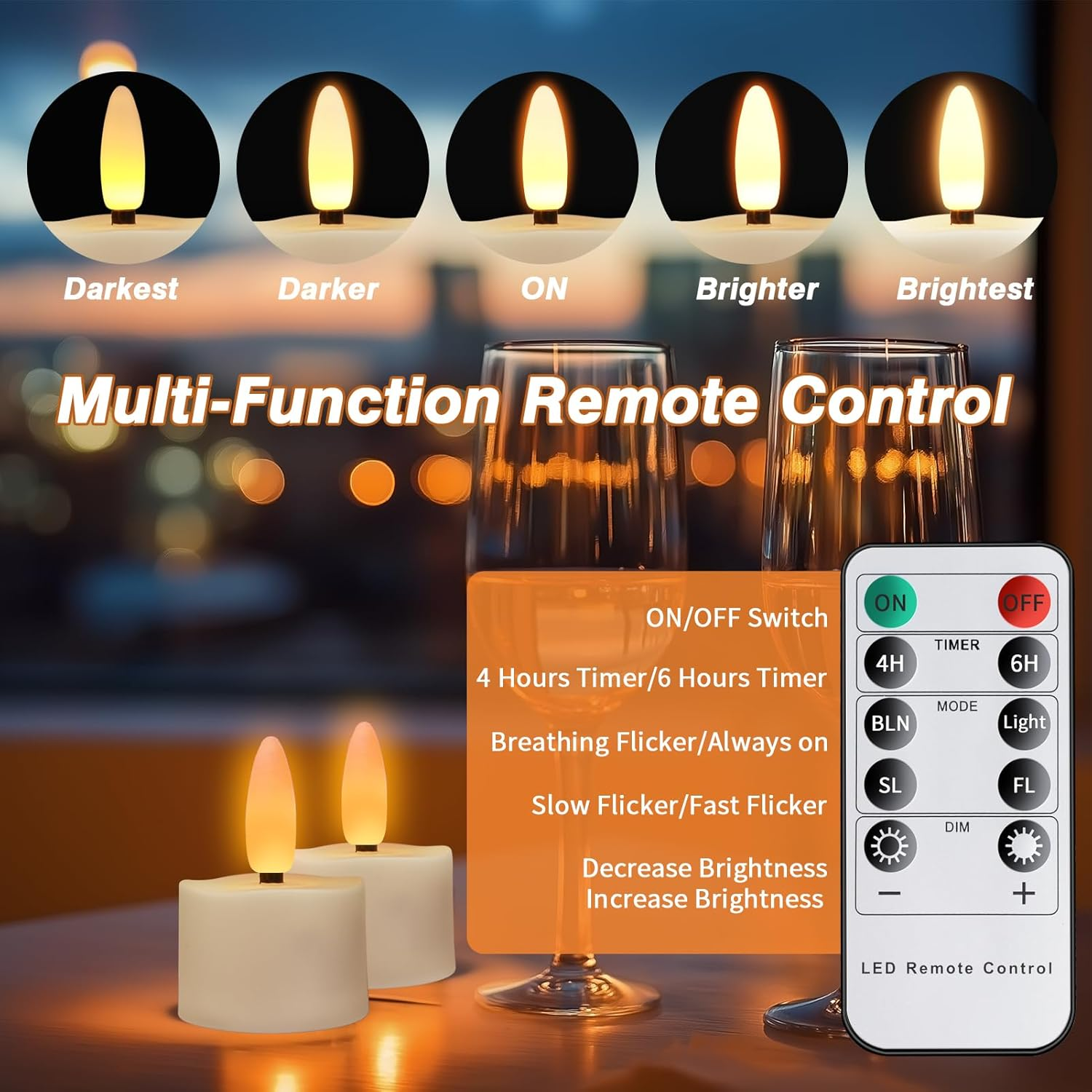 Neween Rechargeable Candles Tea Light with Remote Timer, Flameless LED Tea Lights Candles Battery Operated Electric Fake Candles Set of 6 for Halloween Diwali Fall Christmas Wedding Home Decor image number 1