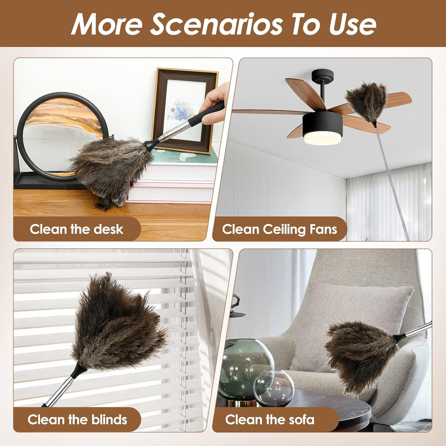 Extendable Ostrich Feather Duster, anti Static Reusable Cleaning Tool, Household Duster for Furniture High Place (Black) - Red image number 5