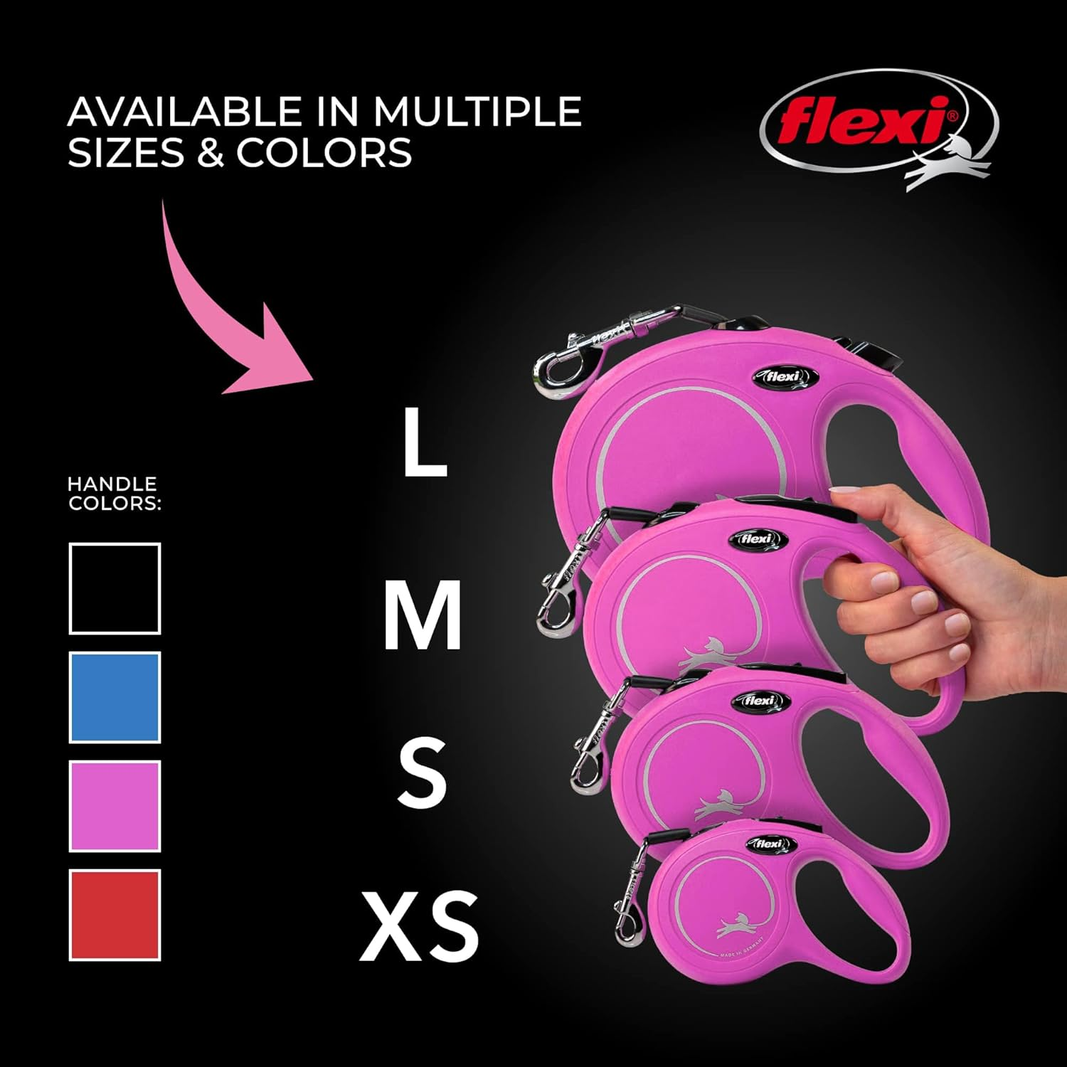 Flexi New Classic Retractable Dog Leash (Tape), 16 Ft, Small, Pink image number 2