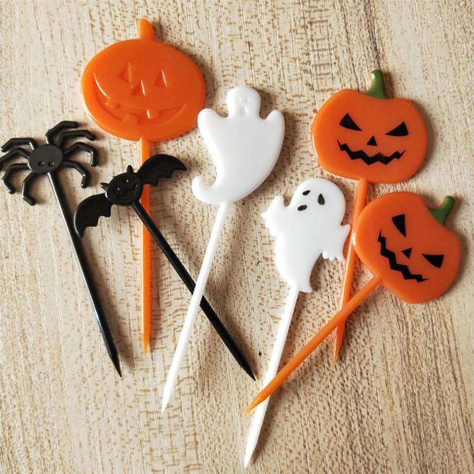 LABRIMP 40Pcs Halloween Cake Toppers Cupcake Decor Party Supplies Pumpkin Bat Cupcake Decorations Kids Adults image number 3