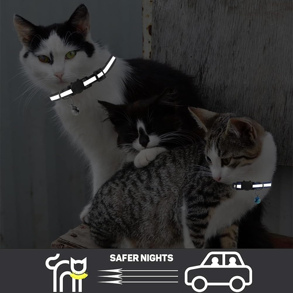 Reflective Cat Collar, Adjustable, Address Capsule, Pack of 3 Cat Collar, Reflective Cat Collar with Safety Clasp and Bell, Address Tag for Dogs Cats, Cat Collar image number 5