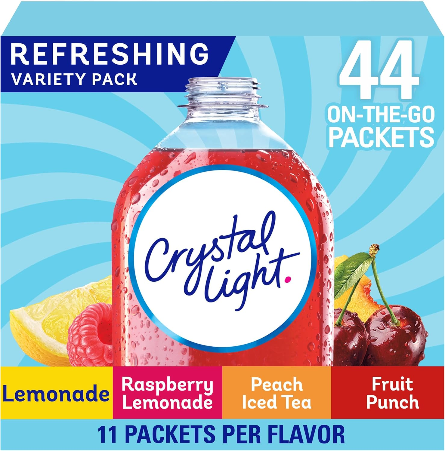 Crystal Light Lemonade, Raspberry Lemonade, Peach Iced Tea, & Fruit Punch Powdered Drink Mix Singles Variety Pack (44 Ct. On-The-Go Individual Packets) image number 3