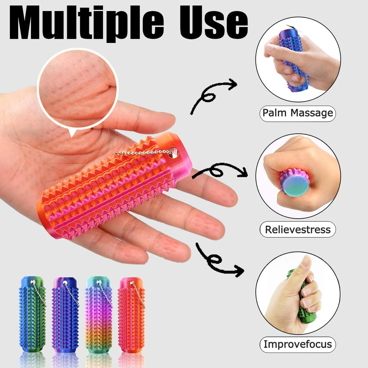 Little Ouchies Fidget Toy (4 Pack) &ndash; 3D Printed Spiky Grippie Keychain for Adults & Teens &ndash; Pain Stim Sensory Toy for Focus, Stress & Anxiety Relief &ndash; Novelty Gifts for Office Workers & Fidgeters image number 4