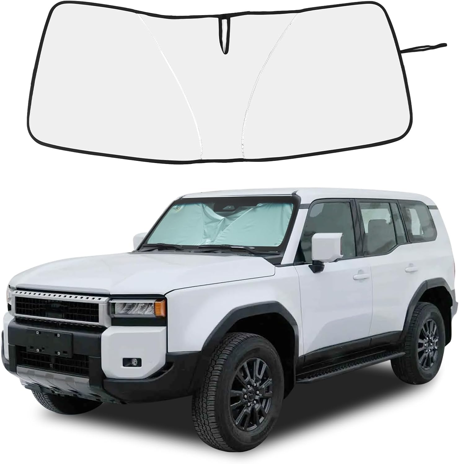 Windshield Sunshade Fit for Toyota Land Cruiser 250 Prado J250 LC250 2024+, Folding Car Sun Shade for Front Window, Auto Sun Protection Visors Blocks UV Rays and Keeps Vehicle Cool(Silver)