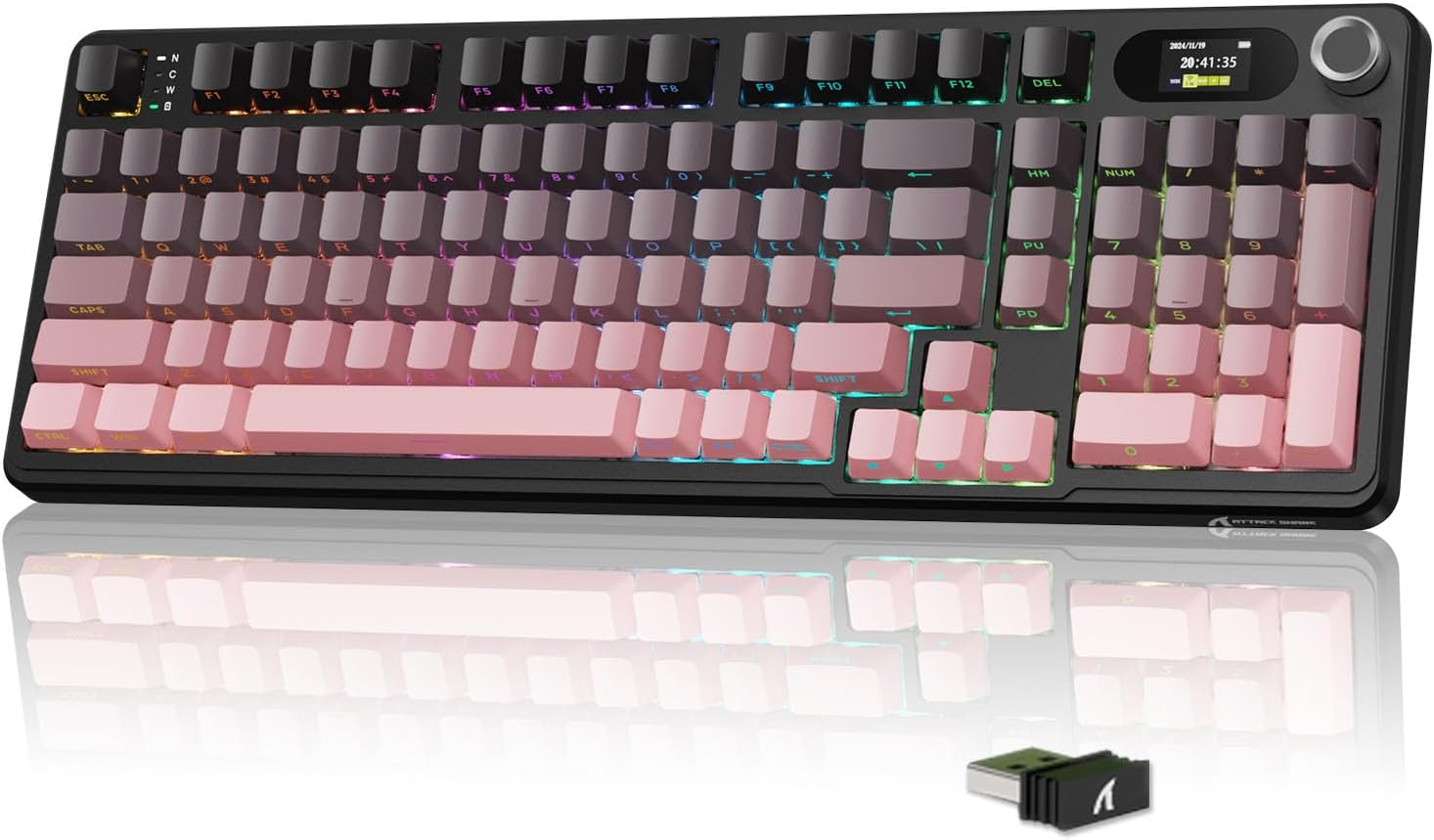 MAMBASNAKE &times; ATTACKSHARK X98 Wireless Mechanical Keyboard, LED Display & Button, BT/2.4G/USB-C Tri-Mode Joint RGB Gaming Keyboard, Pre-Lubricated Linear Switches - Gradient Pink image number 1