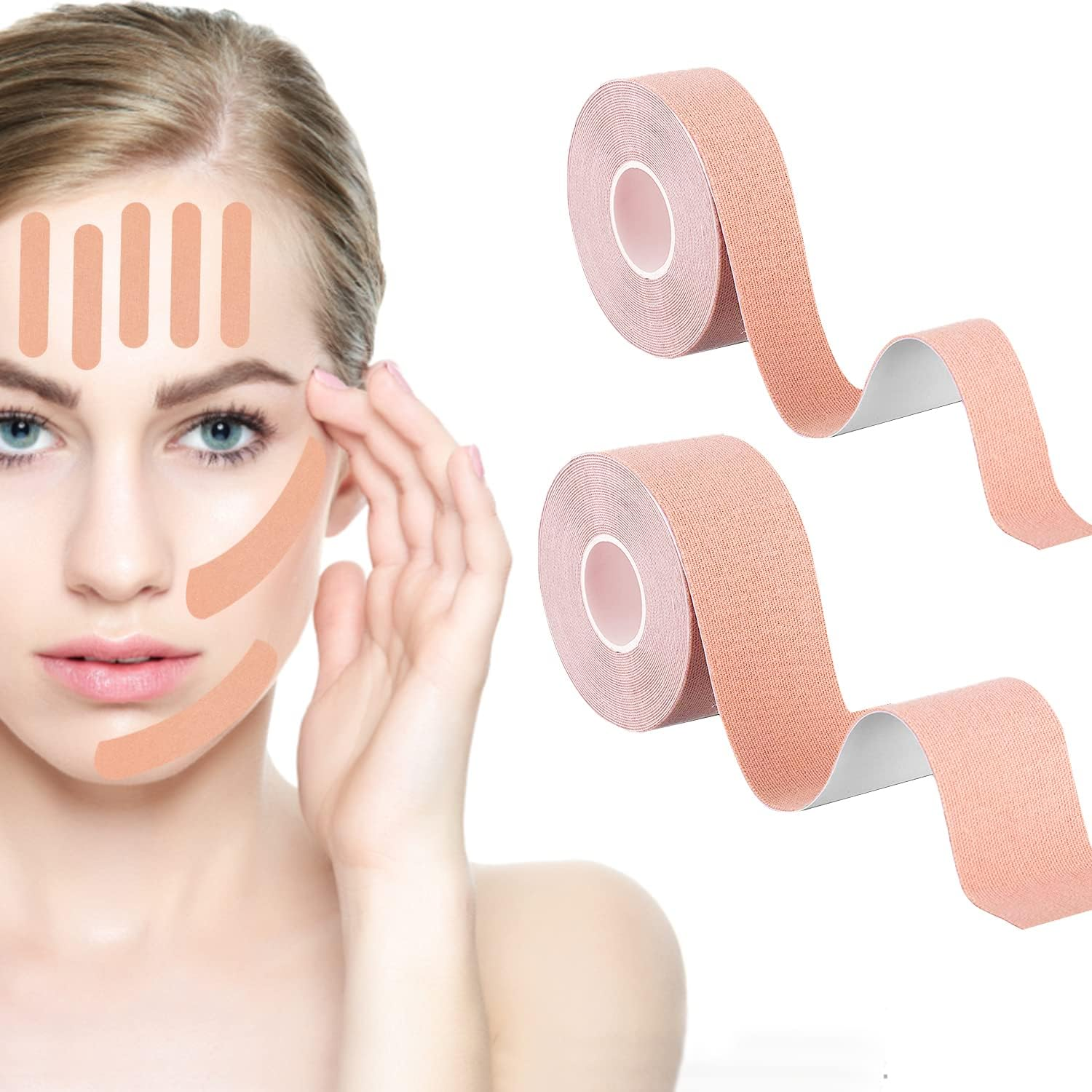 2 Rolls Face Tape Facial Myofascial Lift Tape anti Wrinkle Patches Face Toning Belts Freeze Stickers Neck Lift Tape for Firming and Tightening Skin（2.5Cm*5M&3.8Cm*5M） image number 3